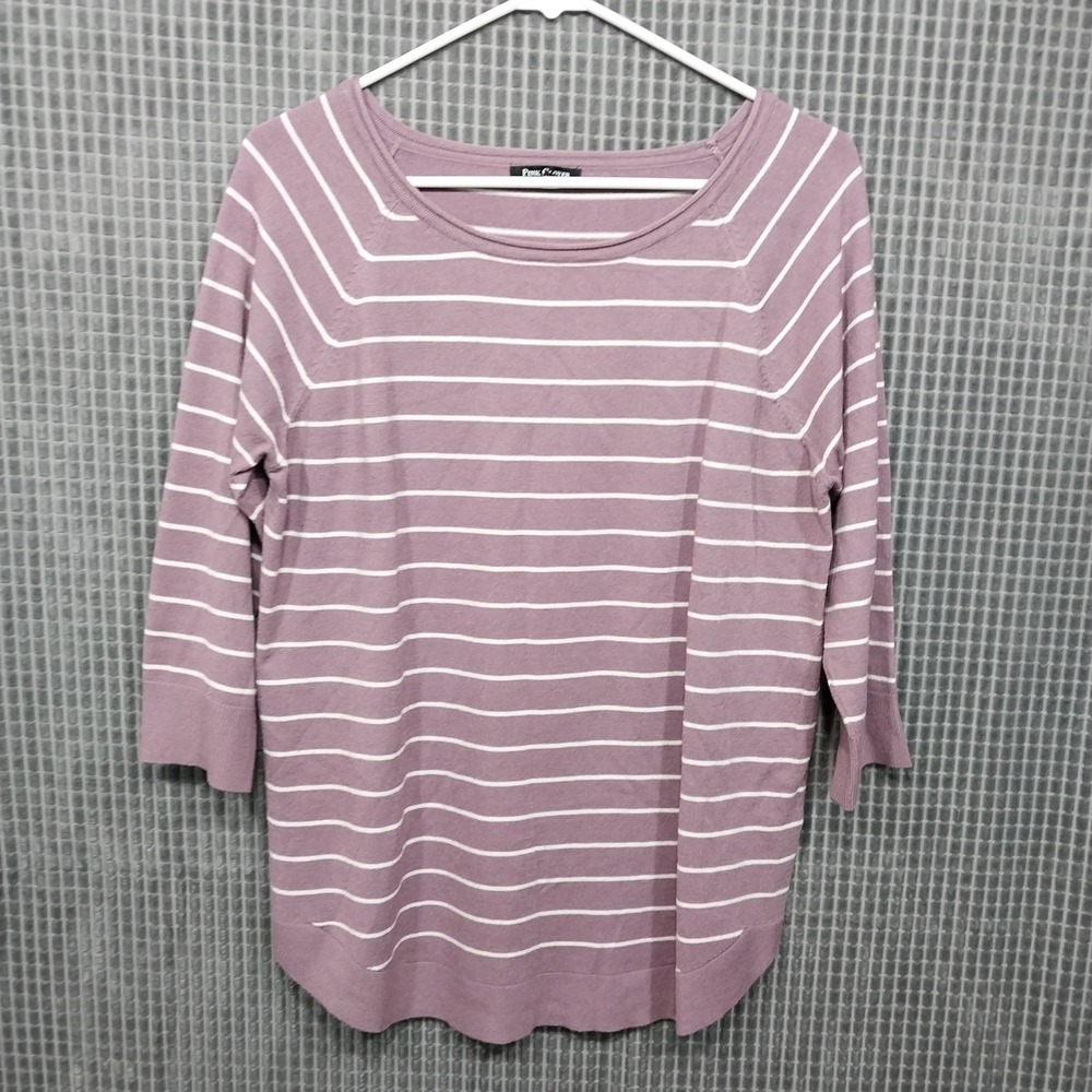 Pink Clover Womens Sweater Striped Raglan 3/4 Sleeve XL Purple